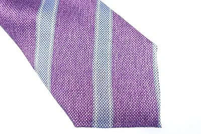 Tasso Elba Trivento Striped Berry Magenta Blue 3 Inch Width 100% Silk Neck Tie   • $5.18