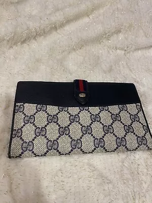 GUCCI  Vintage Accessory Line Navy/White Monogram Bifold 7-1/2  WALLET • $145