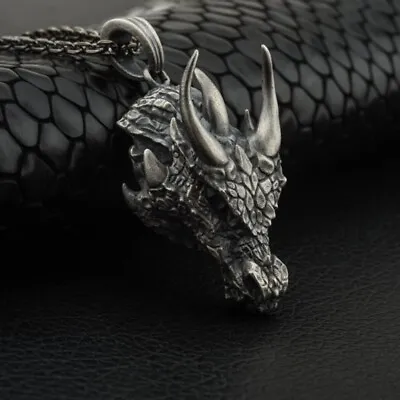 Men's Fashion Jewelry Silver Dragon Viking Pendant Necklace 158 • $11.66