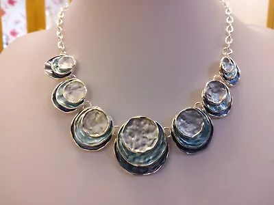 $12.12 • Buy Brand New Silver Tone Necklace With Multi Shades Of Blue Enamel Sections 