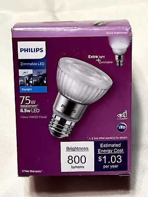 PHILIPS 75-Watt (8.5w) Indoor PAR20 Dimmable Daylight LED Flood Light T20 • $4.99