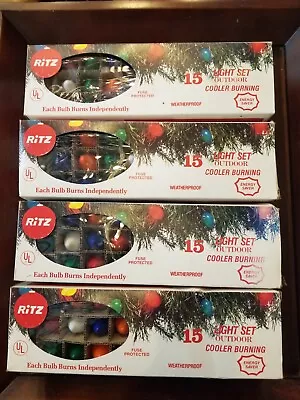 4 Sets Ritz Christmas Outdoor 15 Light Set Multicolor Bulbs Waterproof #915 • $45