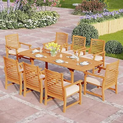 9 PCS Acacia Wood Patio Dining Set For 8 Expandable Teak Dining Table & Chairs • $1199.99