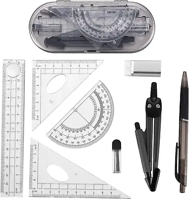 8 Pcs Maths Set Geometry Protractor And Compass Set Study Drawing And Tools • £11.93