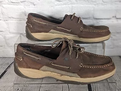 Margaritaville Angler Men's Size 10 Brown Leather Outdoor Boat Loafers Shoes • $25