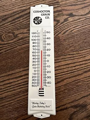 Vintage Coshocton Grain Co  Company Advertising Metal Thermometer White 13” • $12.55