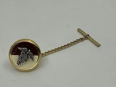 Vintage Gold Tone Enamel Medical Services Corps Military Tie Pin Tack W/ Chain • $10