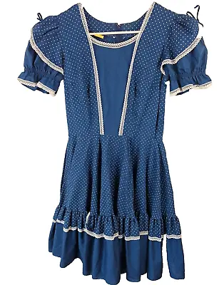 Square Dance Dress Blue Polka Dot Puff Sleeves Partner's Please Woman's • $34.95