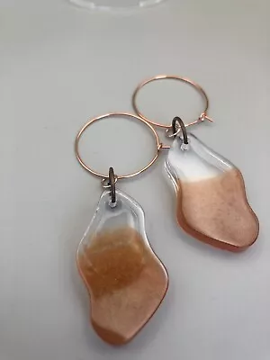 Handmade Earrings- Iridescent Orangey Brown & Clear Resin- Hoop Fasteners • £3.50