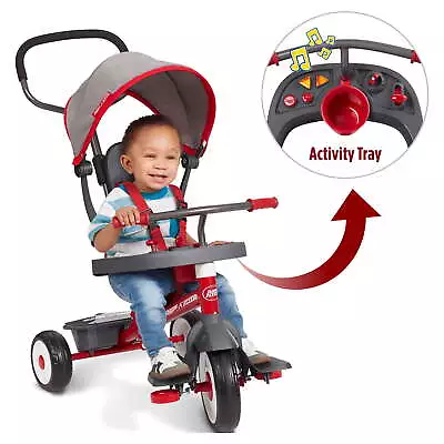 4-in-1 Stroll 'N Trike With Activity Tray Red & Gray Convertible Tricycle • $75.60