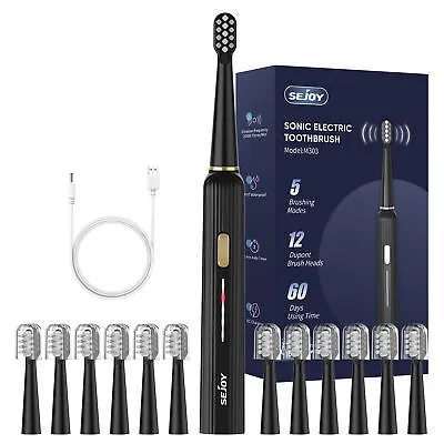 SEJOY Sonic Electric Toothbrush Rechargeable 12 Brush Heads 5 Modes 2 Min Timer • $22.99