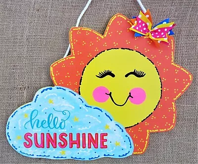 HELLO SUNSHINE Sun Wood Sign Door Beach Summer Pool Door Hand Crafted Wooden • $13