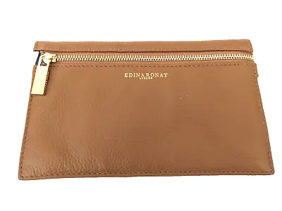 Edina Ronay Purse Brown Leather Make Up Toiletries Bag Small Zip Pouch Pockets • £16.65