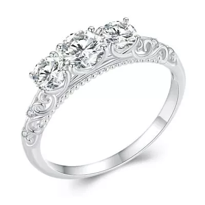 Moissanite Ring For Women 925 Sterling Silver Engagement Ring White Gold Plate • $20.99