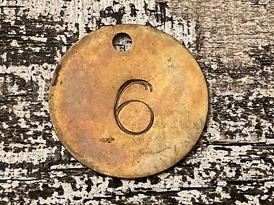 Number 6 Tag Brass Metal Vintage Numbered Keychain Stamped Cattle Tag Mining • $13.49