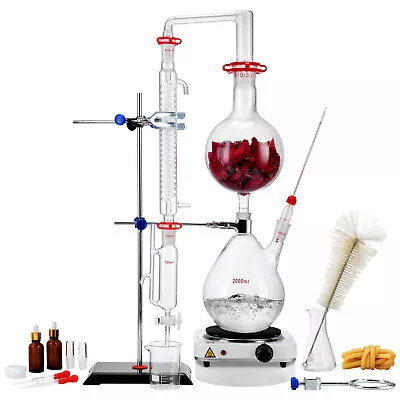 VEVOR 2L Essential Oil Steam Distillation Kit Distillation Apparatus 28 Pcs Set • $126.99