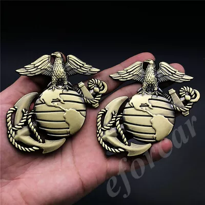 2x Bronze Metal US Marine Corps USMC Eagle Globe Anchor Car Emblem Badge Sticker • $15.90