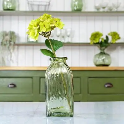 £36 • Buy Green Glass Square Bottle,Wave Rib Ripple Vase,Flower Stem Vase Recycled Andros