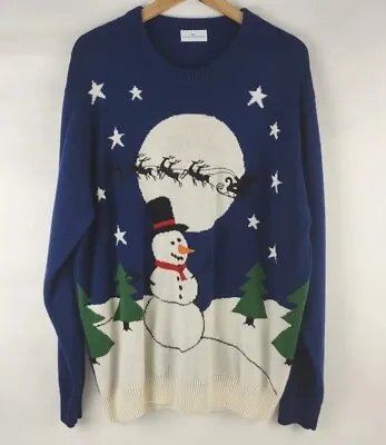 Men's Xmas Christmas Jumper Navy Festive Snowman Knitted Long Sleeved Size XXL • $19.99