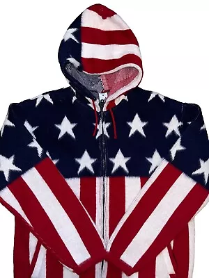 MD Artesanias Tuntaquimba Zip Hoodie Wool Sweater American Flag  Star Stripes • $69.95