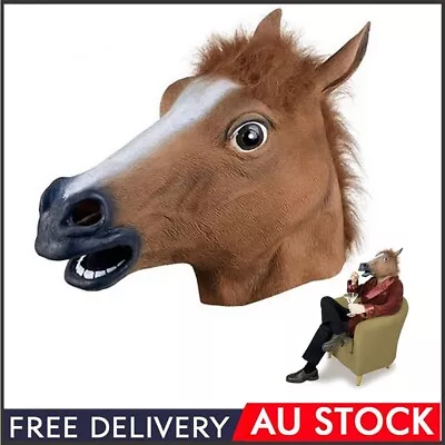 Latex Mask Horse Head Mask Animal Head Creepy Halloween Costume Theater Party AU • $18.99