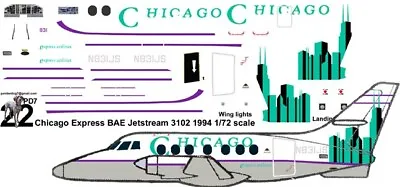 Chicago Express BAe Jetstream 31 Pointerdog7 Decals For 1/72 Scale Airfix Kit • $10