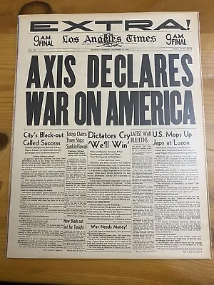 Vintage Newspaper Headline~world War 2 Germany Declares War Start Wwii 1941 • $14.49