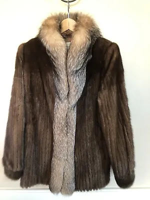 REAL Beautiful MINK COAT WITH FOX TRIM Size M 8 Stripes No Monogram • $300