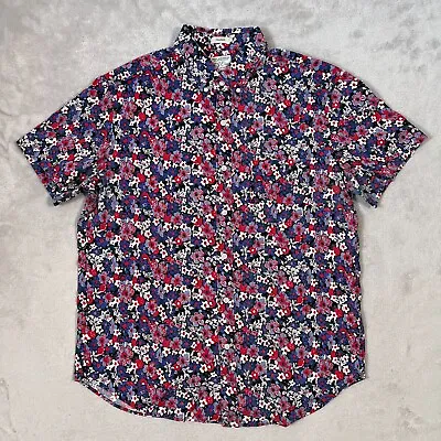 J Crew Shirt Mens Size Medium Blue Red Floral Casual Classic Fit Button Down • $15.95