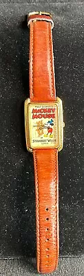 Vintage Walt Disney Mickey Mouse 'Steamboat Willie' Watch Leather Strap Lorus • $62.50