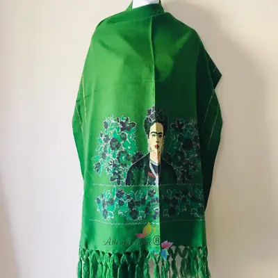 Mexican Shawl Rebozo Scarf Wrap Artist Frida Kahlo Reboso Pashmina Green Color • $35