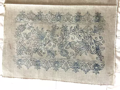 Vtg 1960 Stamped Stenciled Quality Linen For Needlework 22  X 31  Folk Flowers • $21.99