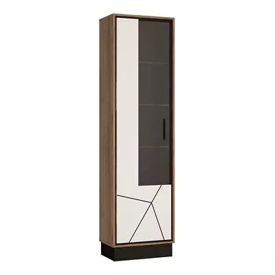 Brolo Tall Glazed Display Cabinet (LH) White Black And Dark Wood • £456