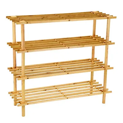 $19 • Buy BoxSweden 4 Tier Wooden 74cm Shoe Rack Storage Wood Home Stand Organiser Brown