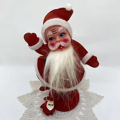 Santa Claus Flocked Felt Vintage Christmas Dancing & Waving Figure 9” Tall • $21.96