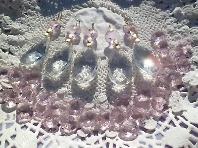 5x Pretty PINK Glass Crystal Pear Drop &Clear Tear Drop Chandelier Spare Project • £9.95