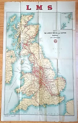 Vintage Poster Size Map Of The London Midland And Scottish Railway • £9.99