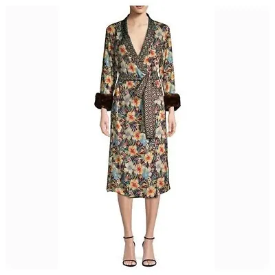 Le Superbe Women's Hibiscus Robe Dress *Rihanna Favorite Brown Yellow Size 2 • $174.30