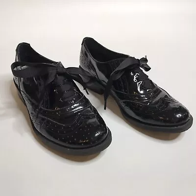 Me Too Demand Women 7.5 Black Patent Leather Oxfords Loafer Menswear Androgynous • $24.95