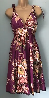 Womens Sleeveless V Neck Knee Length Pink Floral Dress By Max C London Size S • £9.99