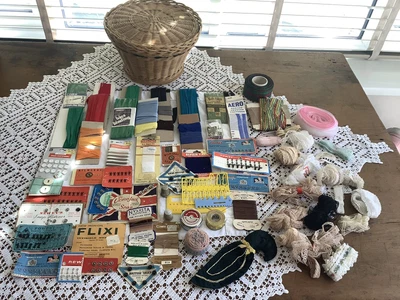 £12 • Buy Large Lot Of Vintage Sewing Haberdashery, Snaps,thimbles, Needles , Etc & Basket