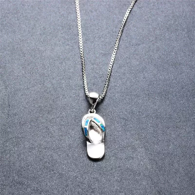 Fashion Simulated Opal Silver Slippers Charm Pendant Necklace Wedding Jewelry • $1.11