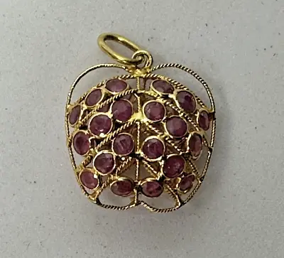 Vintage 18k Gold Ruby Encrusted Puffy Apple Pendant • $189