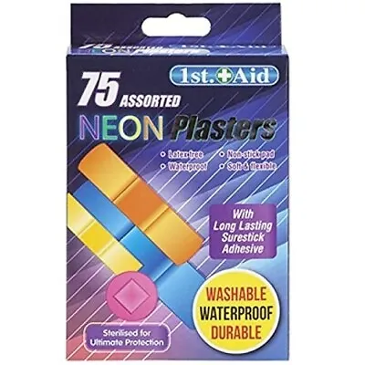 75 Assorted Neon Plasters Latex Free Waterproof Colourful Plaster Kids Work • £2.79