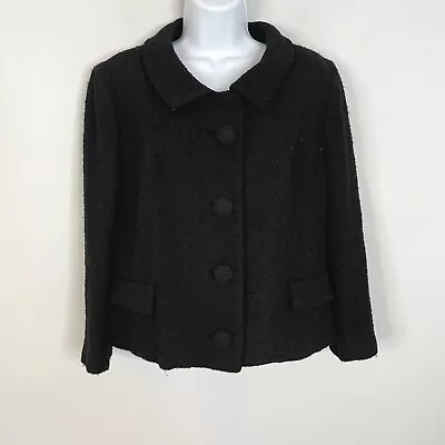 LILLI ANN PARIS BOUCLE Blazer M Black Vintage DESIGNER Textured Jacket Iconic • $53.89