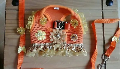 Designer Size Small Dog Clothes Orange &leaperd Print Harness Dress..&lead Set. • £13.99