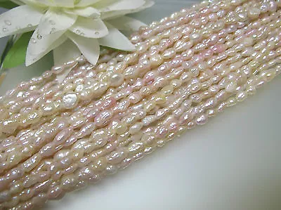 3 Loose Strand Nature Multi Color Vintage Freshwater Narrow  Rice Pearl 3-7mm • $18.99