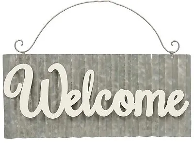 HAPPY DEALS ~ Farmhouse Style Corrugated Tin Welcome Sign | 13 X 6 Inch • £14.46