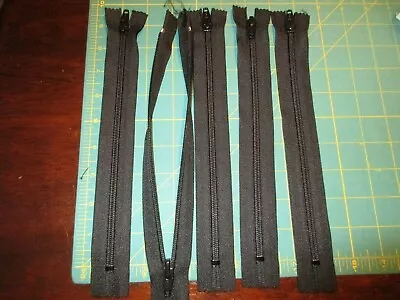 Lot Of 5 Black YKK 9  Closed Zippers With Plastic Teeth And Metal Pull Tabs • $5