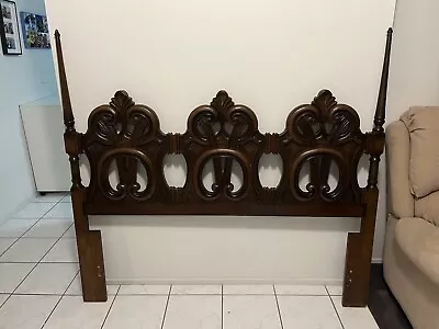 Vintage 1970s Ornate Solid Timber Double Bedhead / Headboard • $150